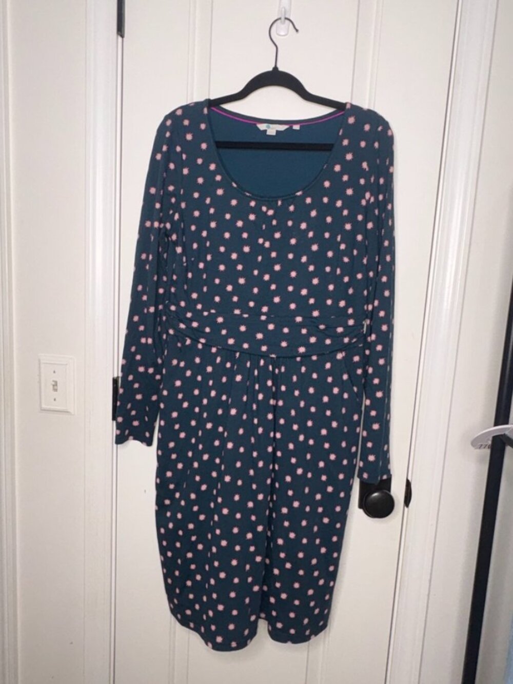Boden Mabel Jersey Dress Teal Pink Starburst Knit Flattering Timeless size 10R